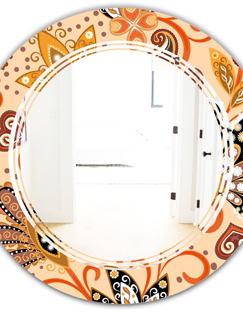 DesignQ Retro Indian Floral Batik III - Modern Round Or Oval Wall Mirror - Triple C