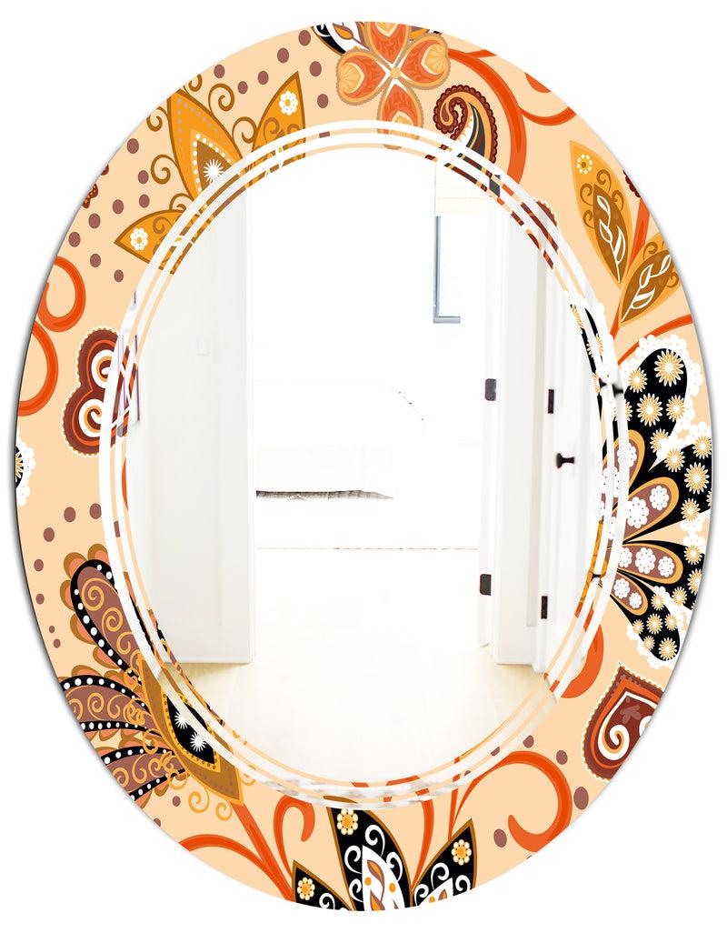 DesignQ Retro Indian Floral Batik III - Modern Round Or Oval Wall Mirror - Triple C