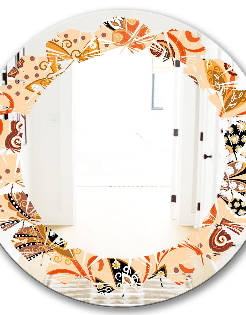 DesignQ Retro Indian Floral Batik III - Modern Round Or Oval Wall Mirror - Leaves