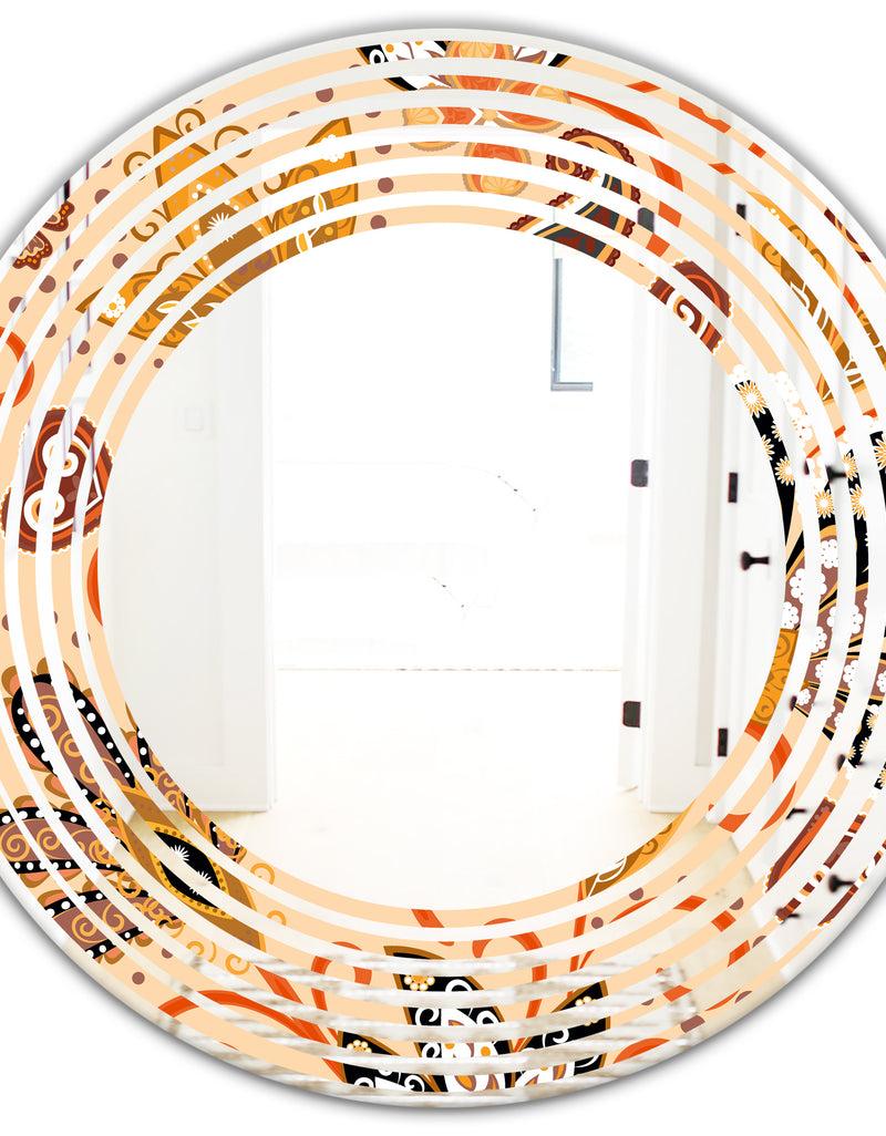 DesignQ Retro Indian Floral Batik III - Modern Round Or Oval Wall Mirror - Wave