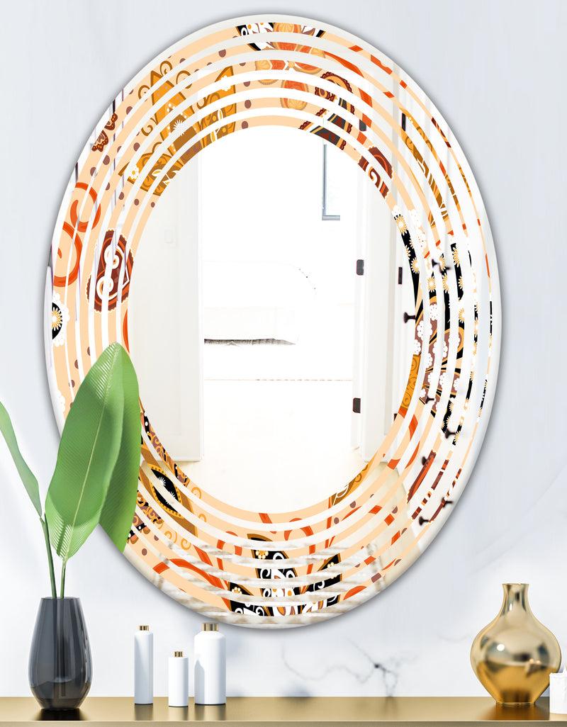 DesignQ Retro Indian Floral Batik III - Modern Round Or Oval Wall Mirror - Wave