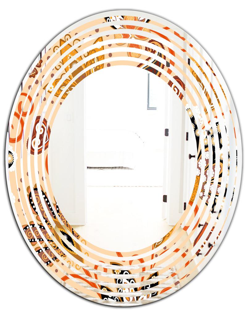 DesignQ Retro Indian Floral Batik III - Modern Round Or Oval Wall Mirror - Wave