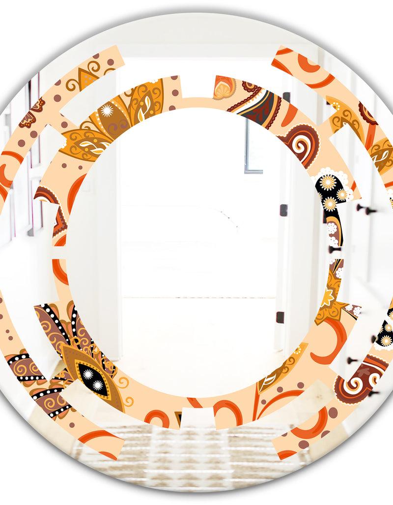 DesignQ Retro Indian Floral Batik III - Modern Round Or Oval Wall Mirror - Space