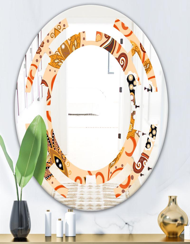 DesignQ Retro Indian Floral Batik III - Modern Round Or Oval Wall Mirror - Space