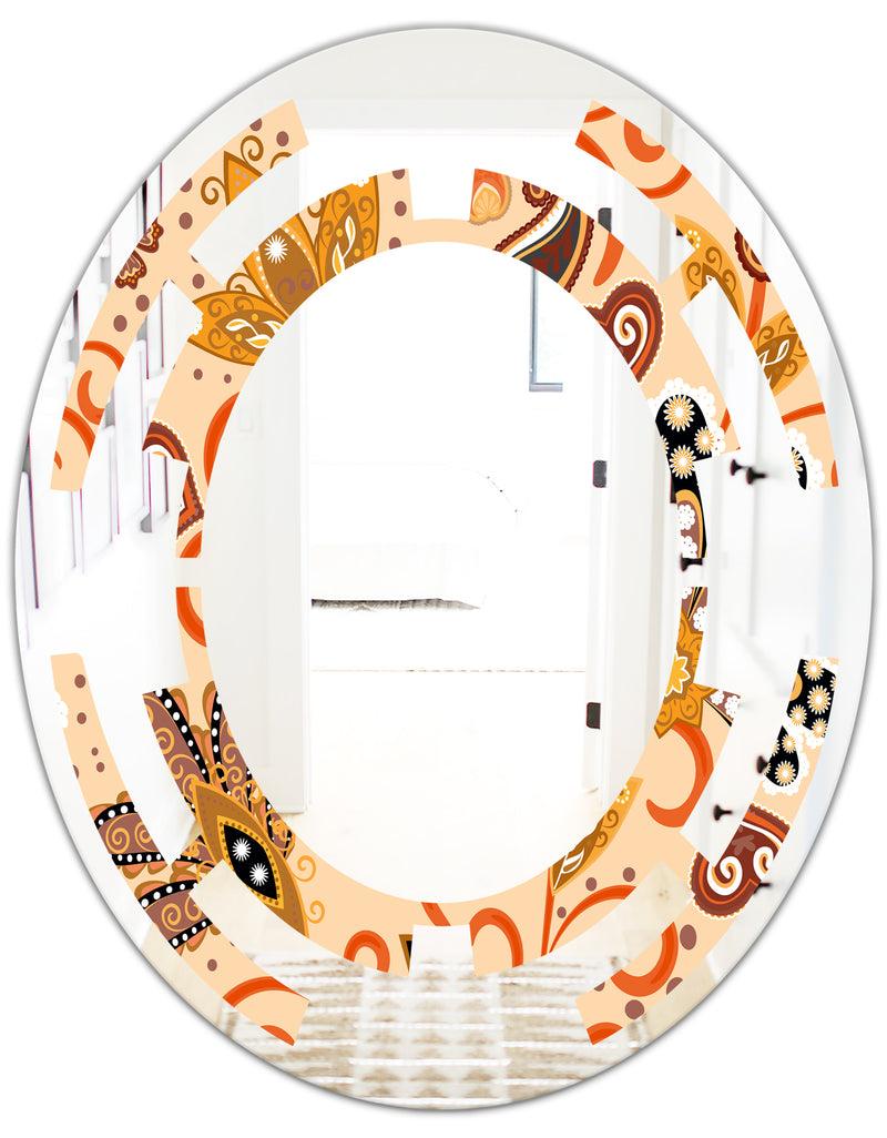 DesignQ Retro Indian Floral Batik III - Modern Round Or Oval Wall Mirror - Space