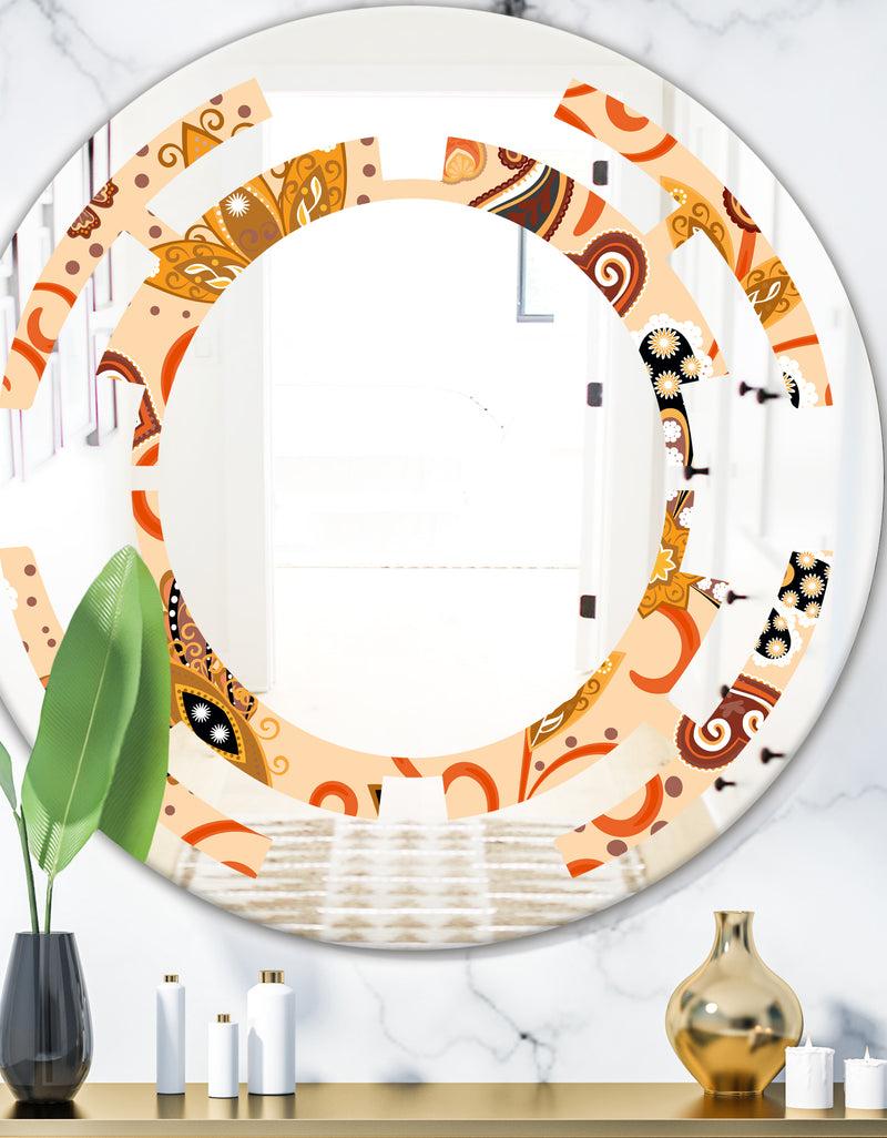 DesignQ Retro Indian Floral Batik III - Modern Round or Oval Wall Mirror - Space
