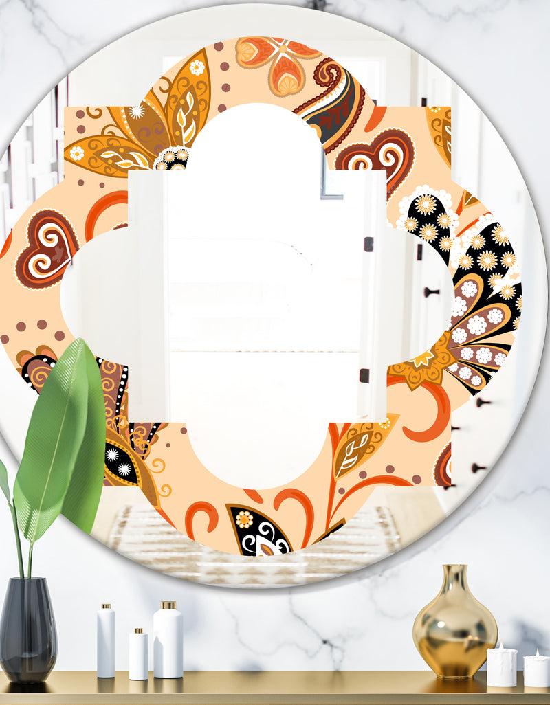 DesignQ Retro Indian Floral Batik III - Modern Round or Oval Wall Mirror - Quatrefoil