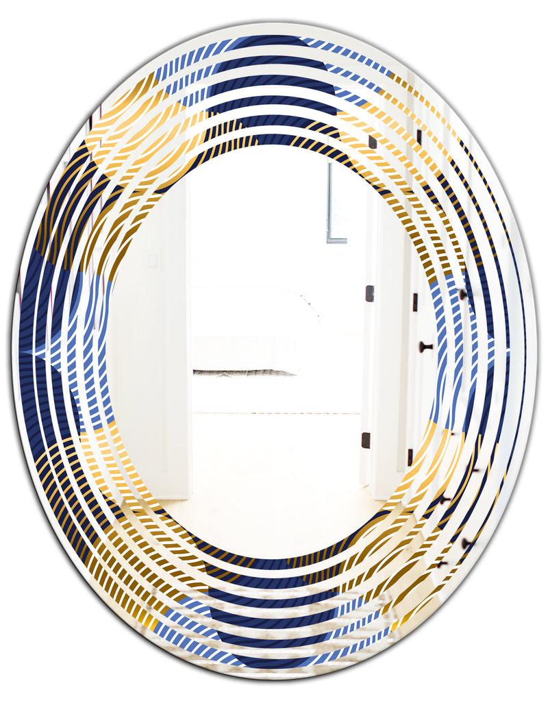 DesignQ Retro Luxury Waves In Gold And Blue II - Modern Round Or Oval Wall Mirror - Wave