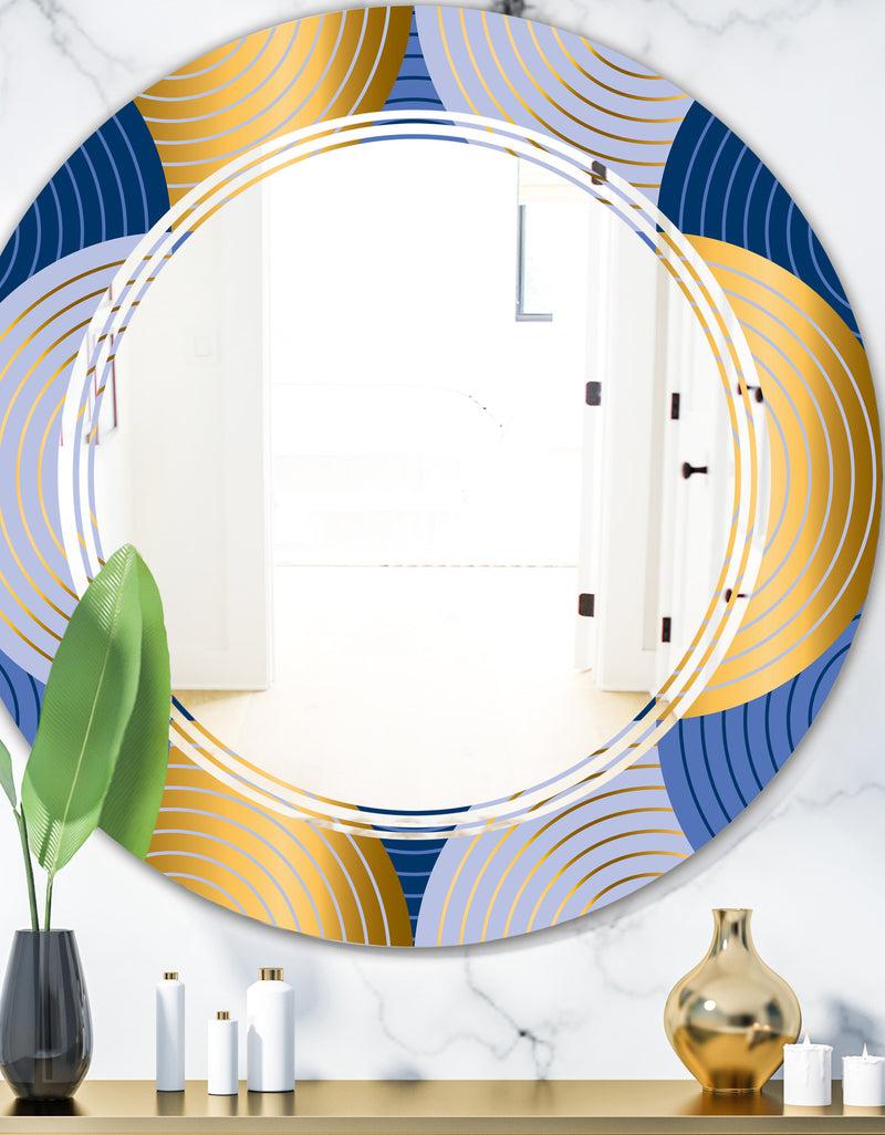 DesignQ Retro Luxury Waves In Gold and Blue X - Modern Round or Oval Wall Mirror - Triple C