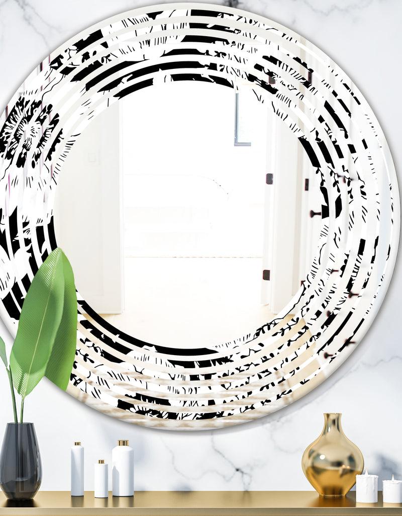 DesignQ Retro Monochrome Flowers Pattern - Cottage Round or Oval Wall Mirror - Wave