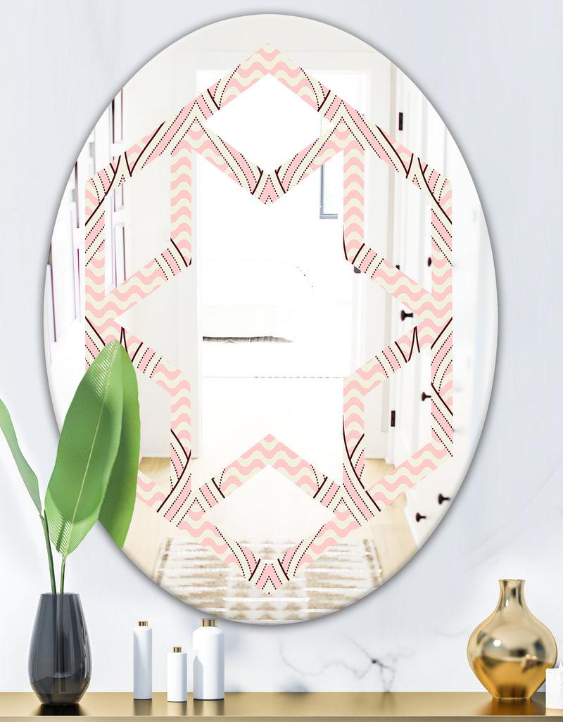 DesignQ Retro Ornament With Decorative Elements - Modern Round Or Oval Wall Mirror - Hexagon Star