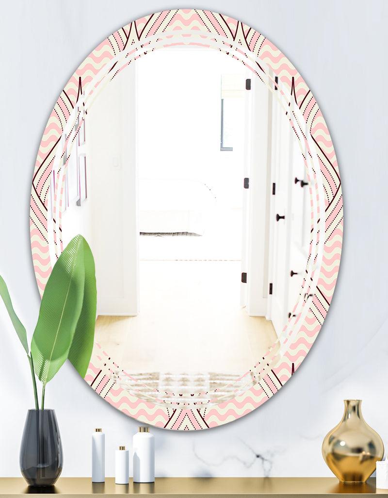 DesignQ Retro Ornament With Decorative Elements - Modern Round Or Oval Wall Mirror - Triple C