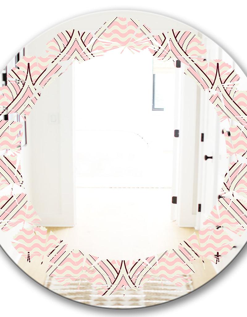 DesignQ Retro Ornament With Decorative Elements - Modern Round Or Oval Wall Mirror - Leaves