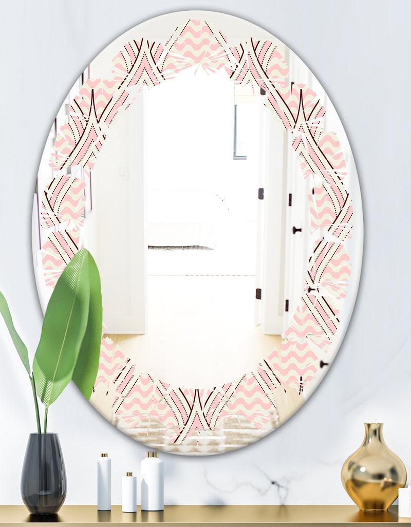 DesignQ Retro Ornament With Decorative Elements - Modern Round Or Oval Wall Mirror - Leaves