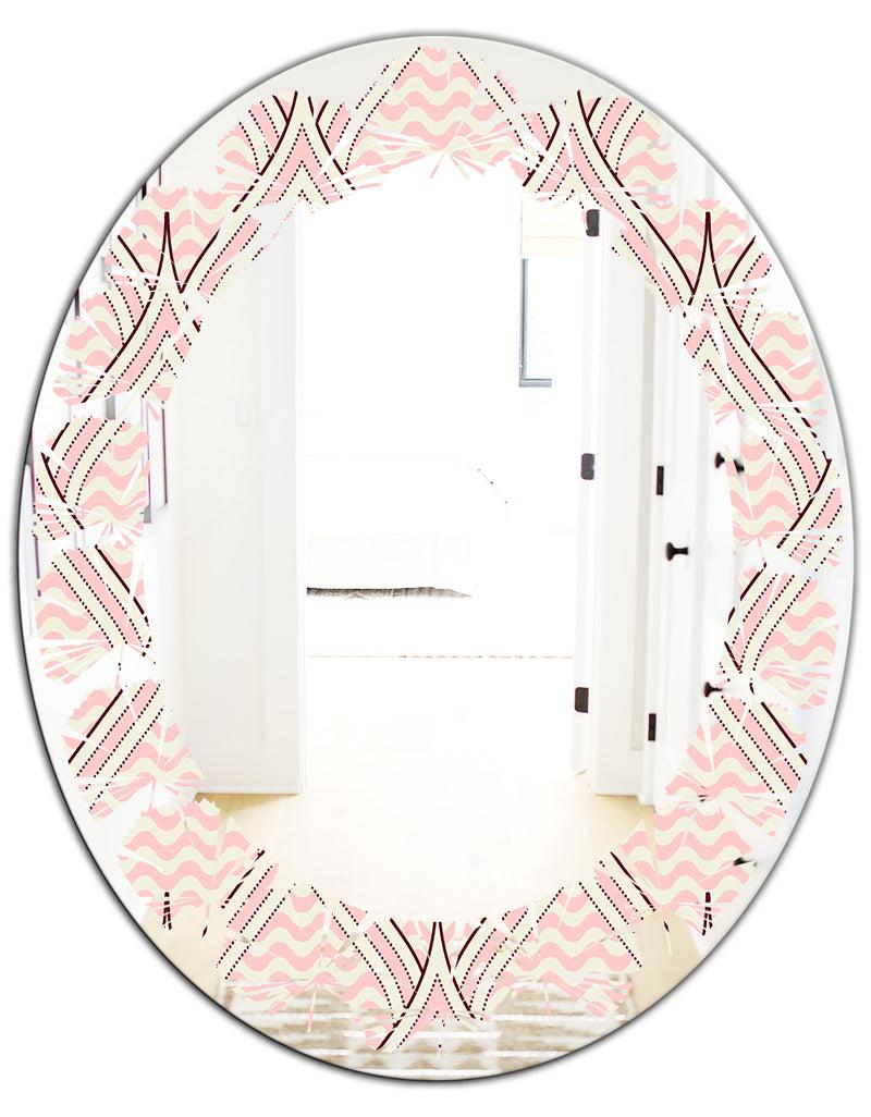 DesignQ Retro Ornament With Decorative Elements - Modern Round Or Oval Wall Mirror - Leaves