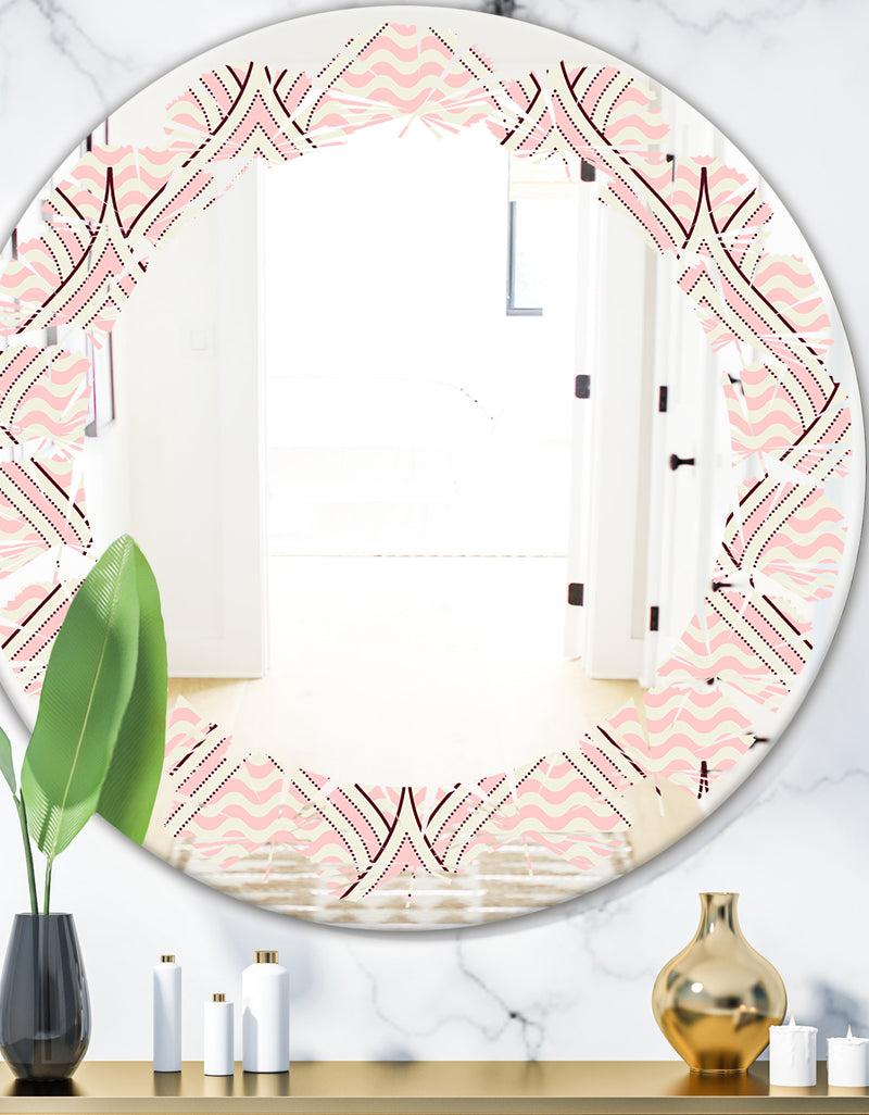 DesignQ Retro Ornament With Decorative Elements - Modern Round or Oval Wall Mirror - Leaves