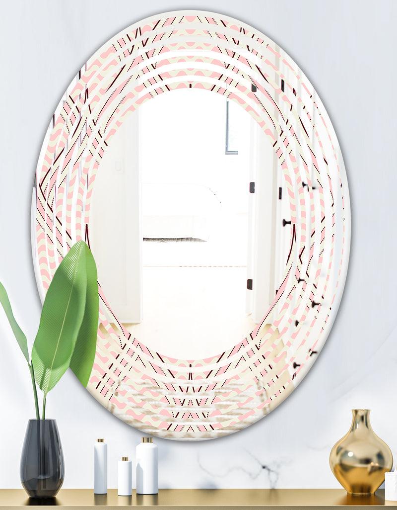 DesignQ Retro Ornament With Decorative Elements - Modern Round Or Oval Wall Mirror - Wave