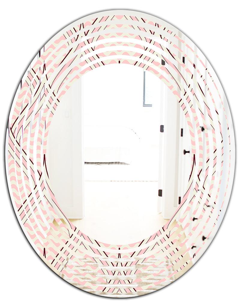DesignQ Retro Ornament With Decorative Elements - Modern Round Or Oval Wall Mirror - Wave