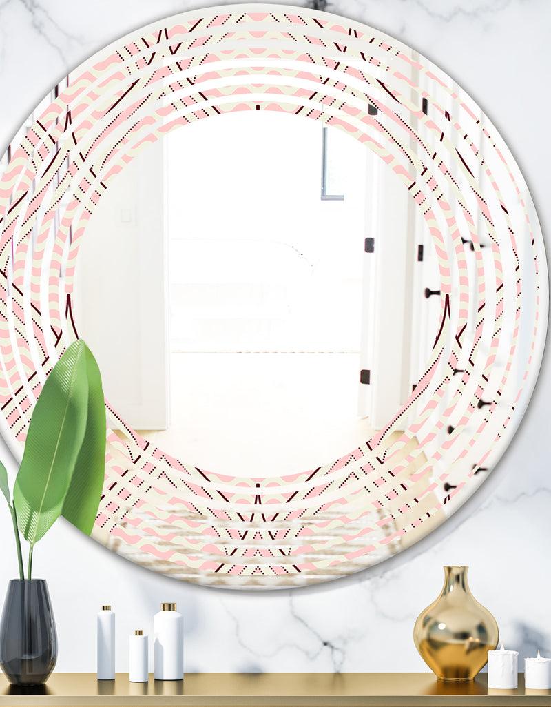 DesignQ Retro Ornament With Decorative Elements - Modern Round or Oval Wall Mirror - Wave