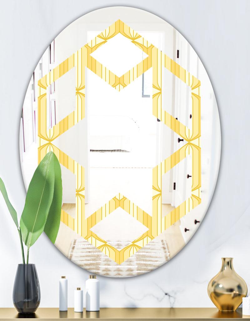 DesignQ Retro Ornamental Design III - Modern Round Or Oval Wall Mirror - Hexagon Star