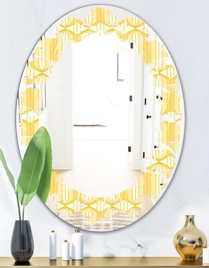 DesignQ Retro Ornamental Design III - Modern Round Or Oval Wall Mirror - Leaves