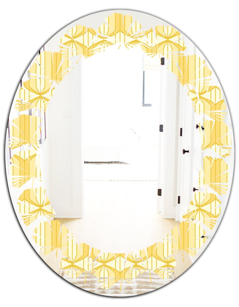 DesignQ Retro Ornamental Design III - Modern Round Or Oval Wall Mirror - Leaves