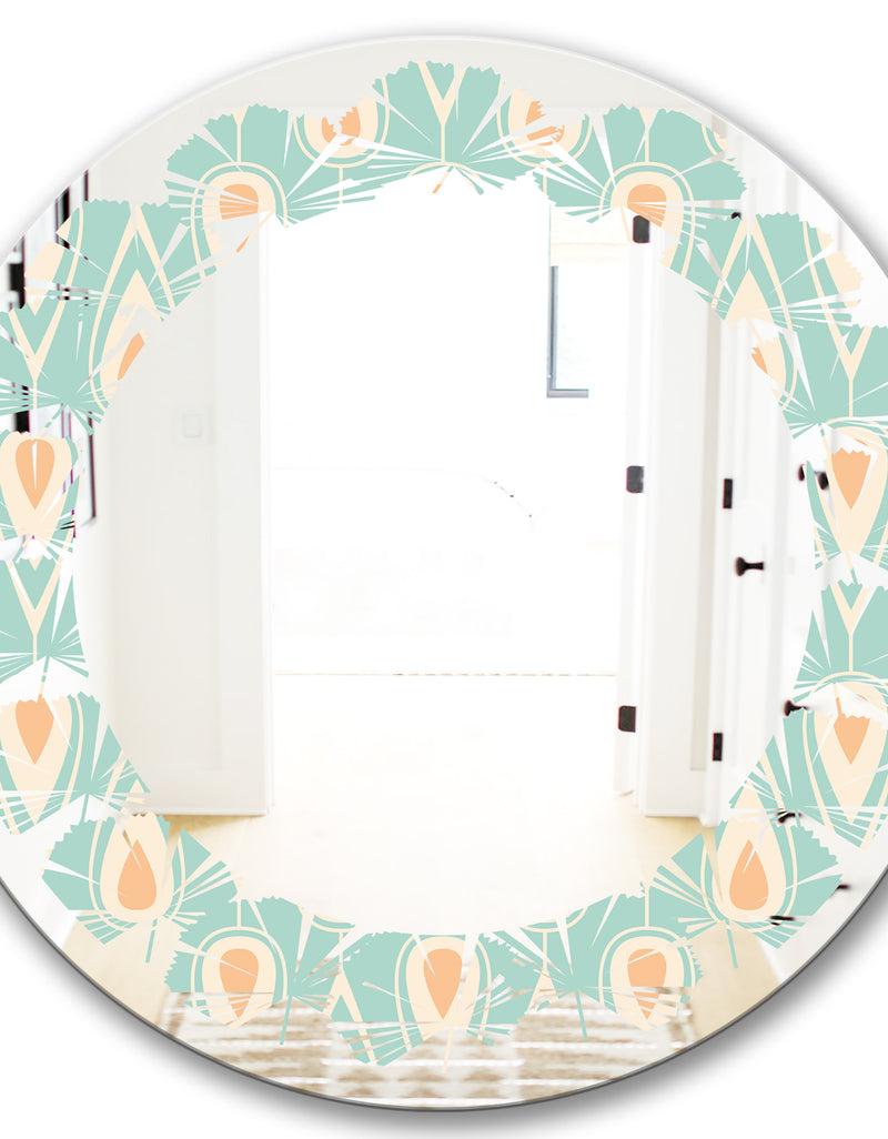 DesignQ Retro Ornamental Design VIII - Modern Round Or Oval Wall Mirror - Leaves