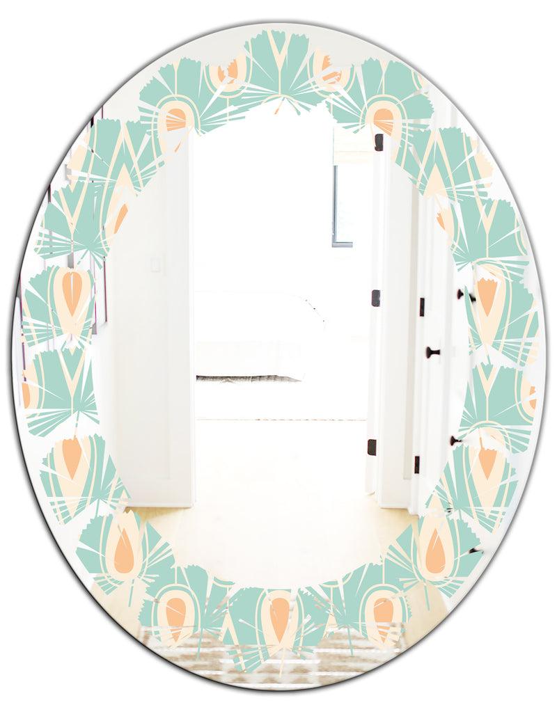DesignQ Retro Ornamental Design VIII - Modern Round Or Oval Wall Mirror - Leaves