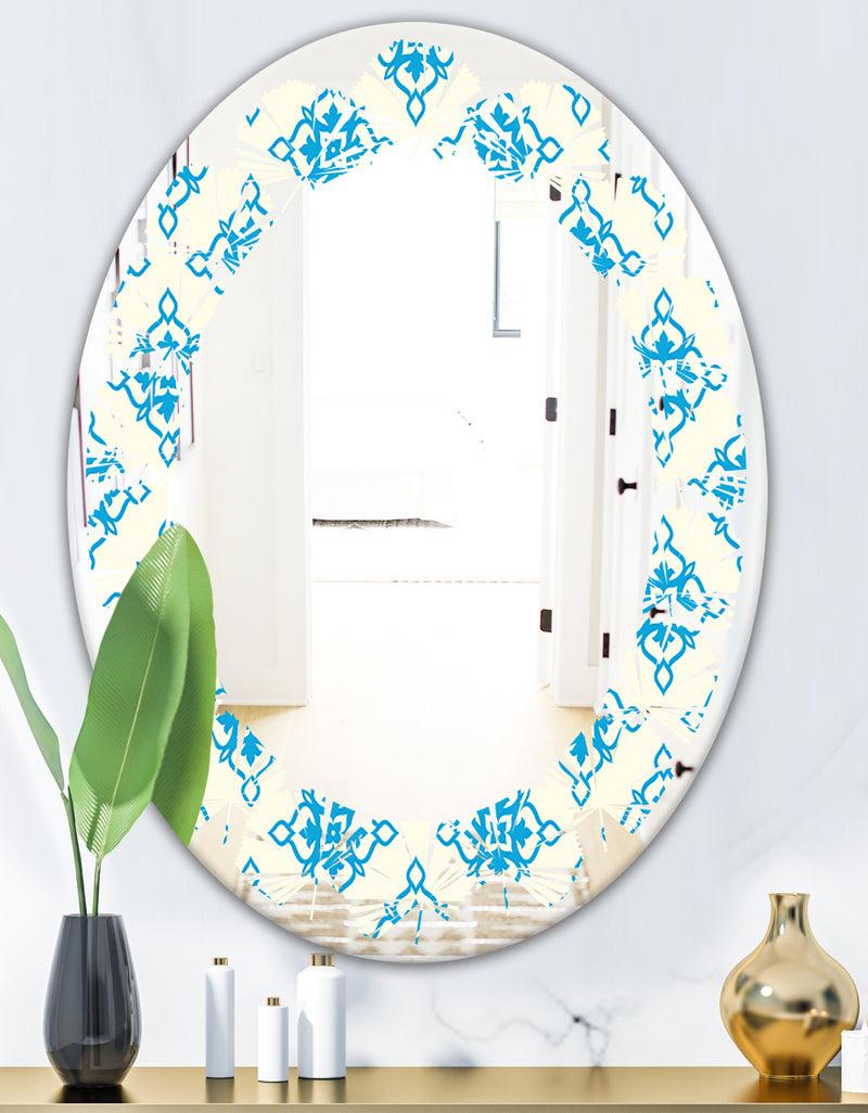 DesignQ Retro Ornamental Pattern I - Modern Round Or Oval Wall Mirror - Leaves