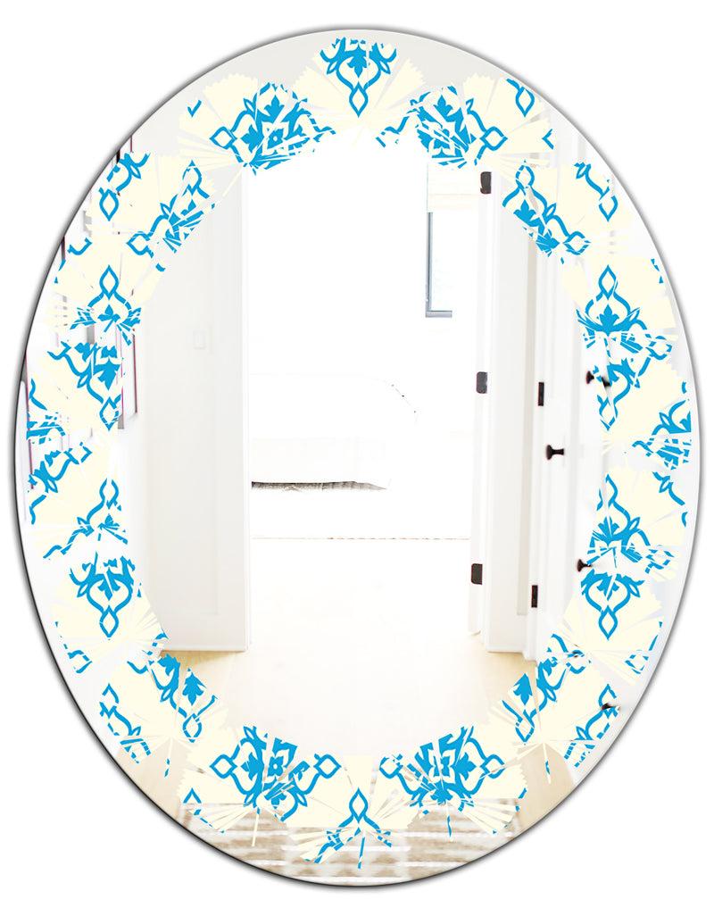 DesignQ Retro Ornamental Pattern I - Modern Round Or Oval Wall Mirror - Leaves