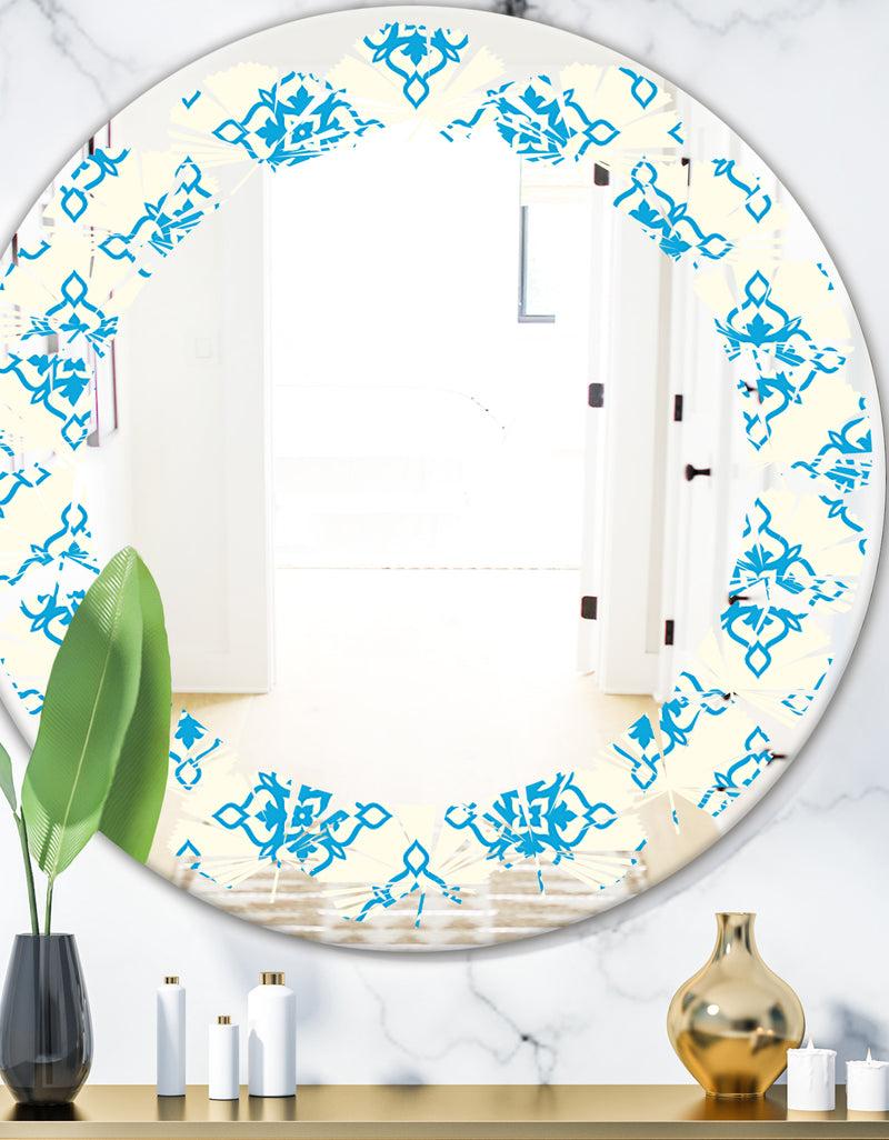 DesignQ Retro Ornamental Pattern I - Modern Round or Oval Wall Mirror - Leaves