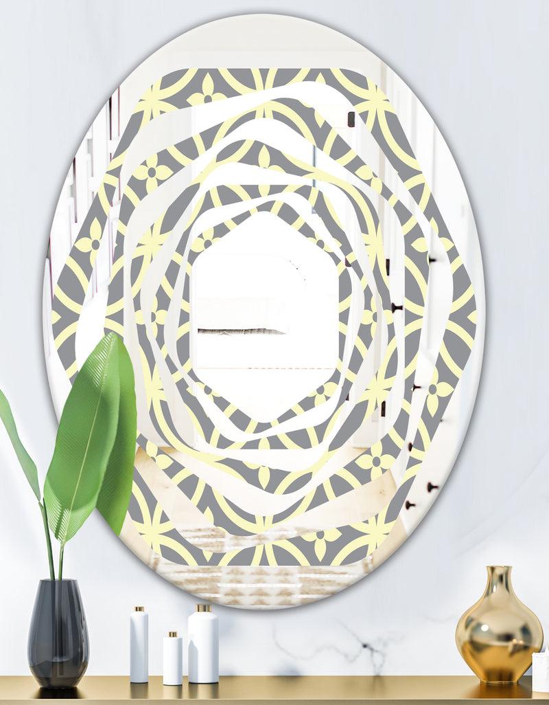 DesignQ Retro Ornamental Pattern II - Modern Round Or Oval Wall Mirror - Whirl
