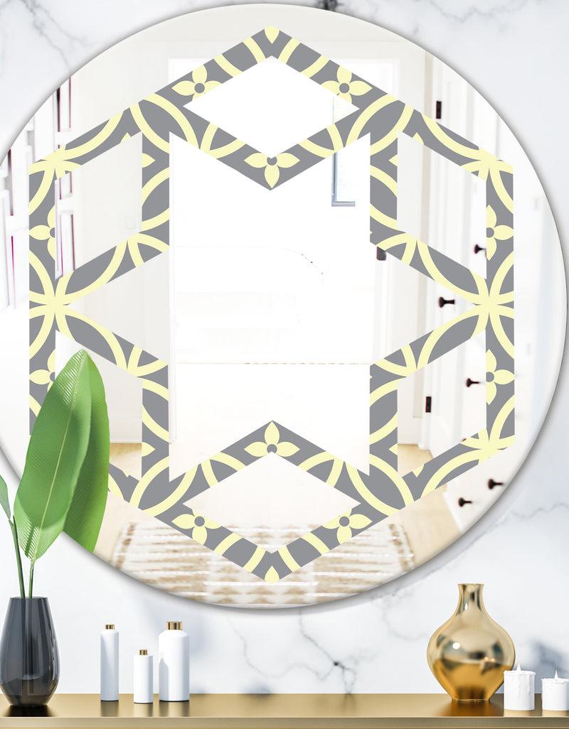 DesignQ Retro Ornamental Pattern II - Modern Round or Oval Wall Mirror - Hexagon Star