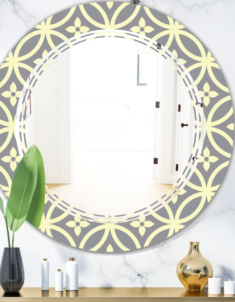 DesignQ Retro Ornamental Pattern II - Modern Round or Oval Wall Mirror - Triple C