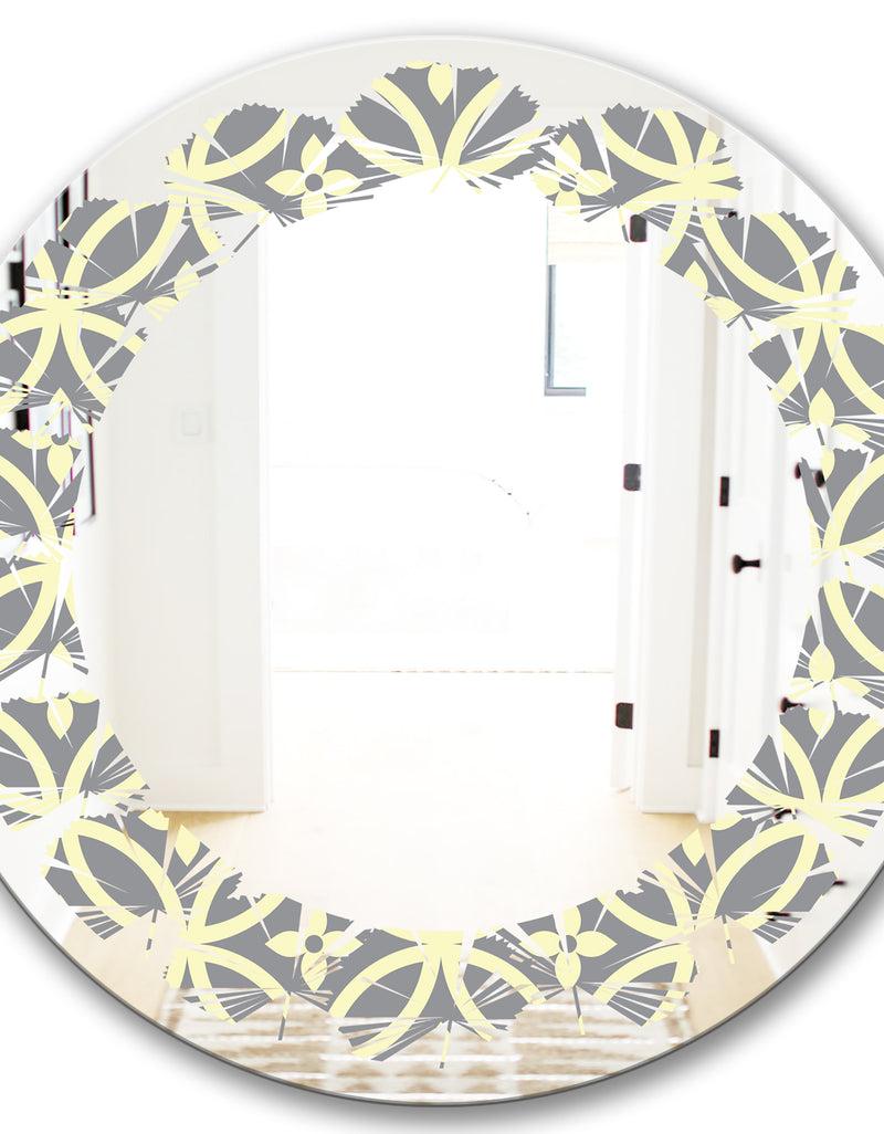 DesignQ Retro Ornamental Pattern II - Modern Round Or Oval Wall Mirror - Leaves