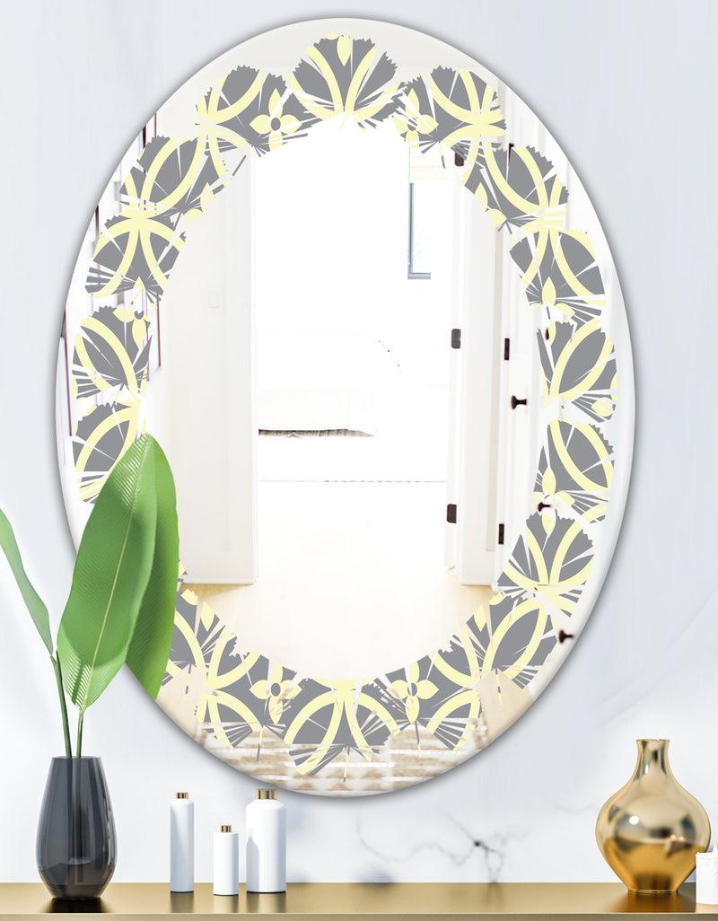 DesignQ Retro Ornamental Pattern II - Modern Round Or Oval Wall Mirror - Leaves
