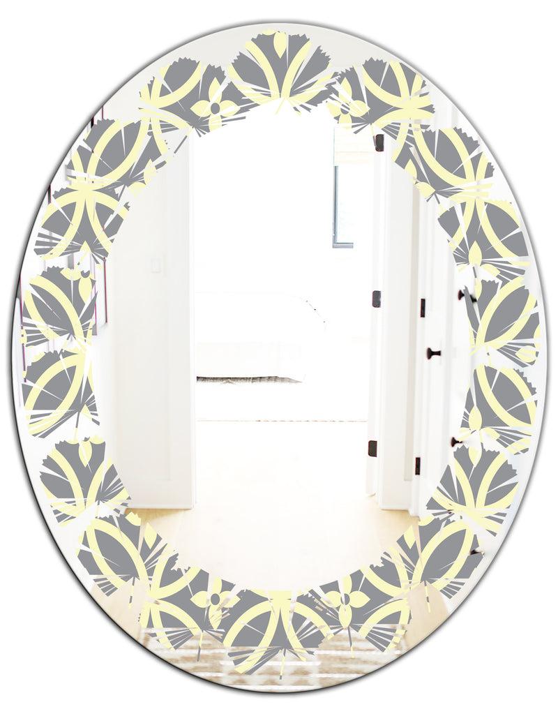 DesignQ Retro Ornamental Pattern II - Modern Round Or Oval Wall Mirror - Leaves