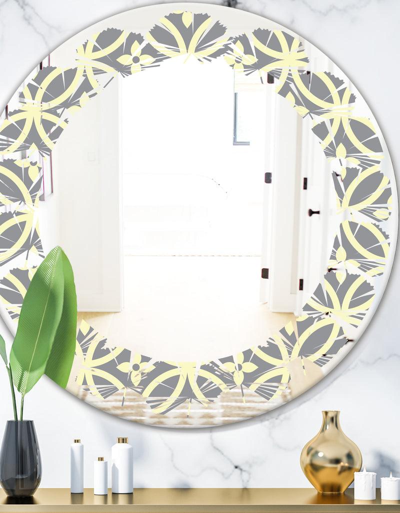 DesignQ Retro Ornamental Pattern II - Modern Round or Oval Wall Mirror - Leaves