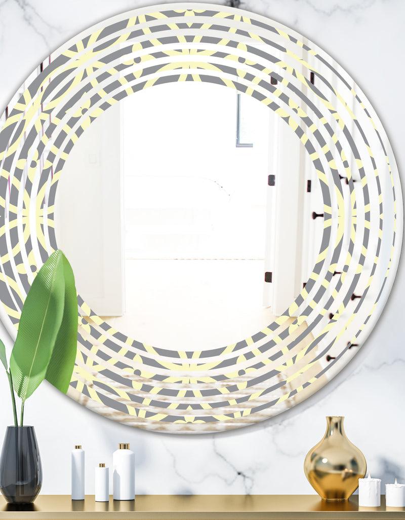 DesignQ Retro Ornamental Pattern II - Modern Round or Oval Wall Mirror - Wave