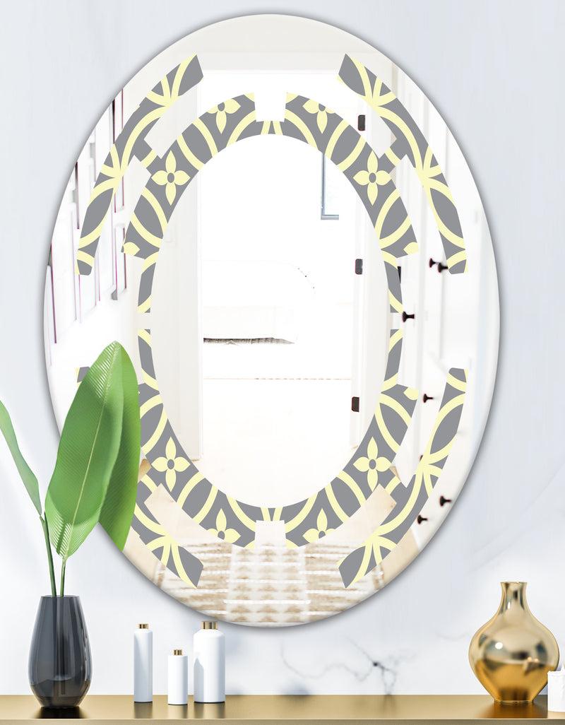 DesignQ Retro Ornamental Pattern II - Modern Round Or Oval Wall Mirror - Space