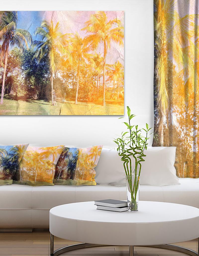 DesignQ Retro Palms in Yellow Shade - Landscape Painting Canvas Print