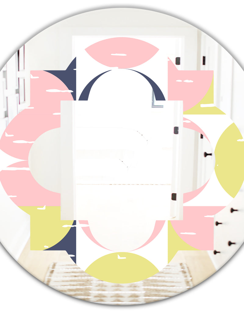 DesignQ Retro Pastel Circular Pattern I - Modern Round Or Oval Wall Mirror - Quatrefoil