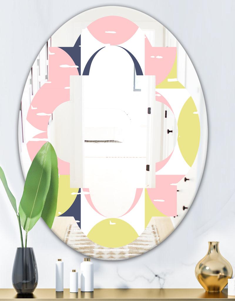 DesignQ Retro Pastel Circular Pattern I - Modern Round Or Oval Wall Mirror - Quatrefoil