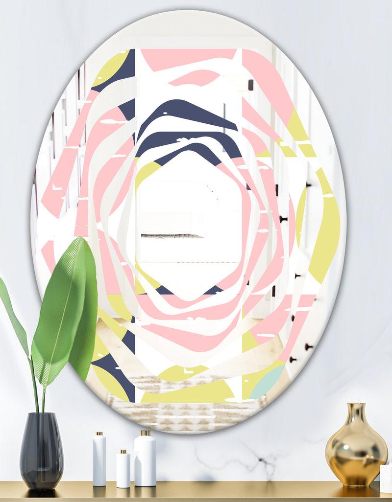DesignQ Retro Pastel Circular Pattern I - Modern Round Or Oval Wall Mirror - Whirl
