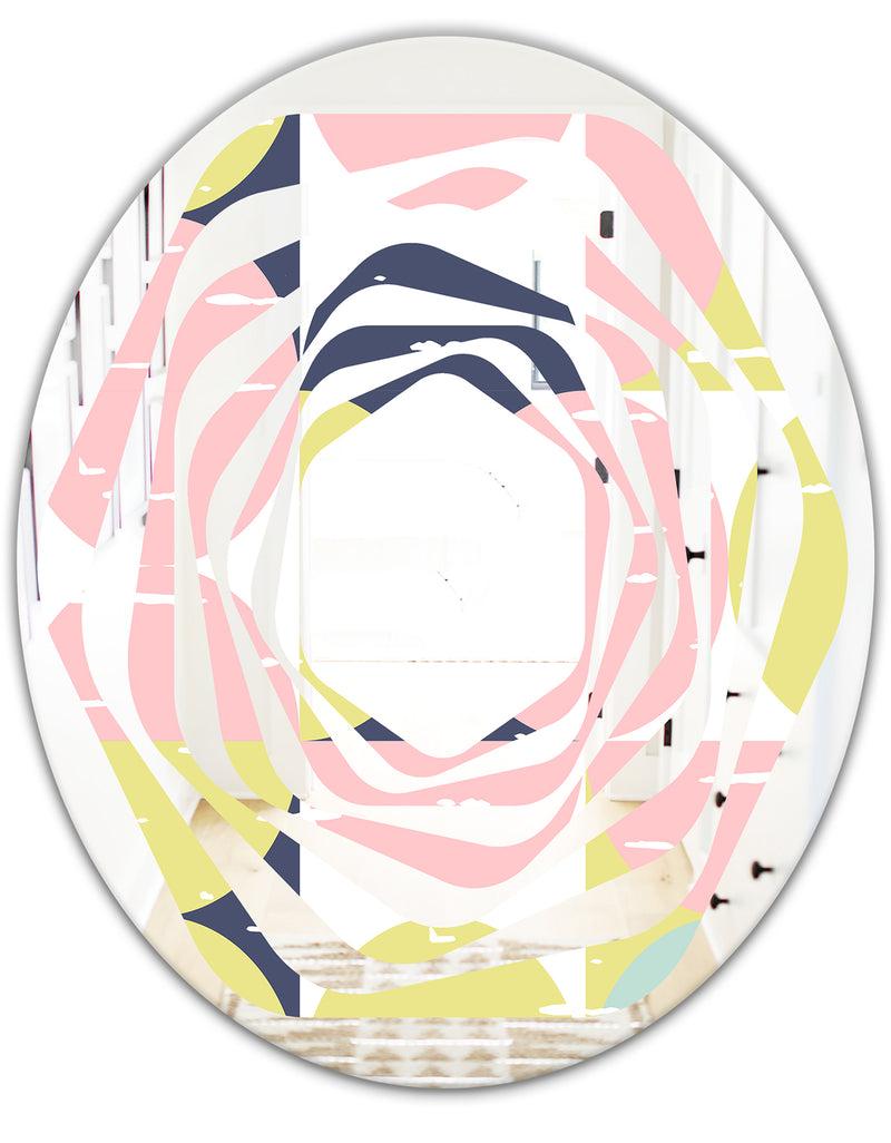 DesignQ Retro Pastel Circular Pattern I - Modern Round Or Oval Wall Mirror - Whirl