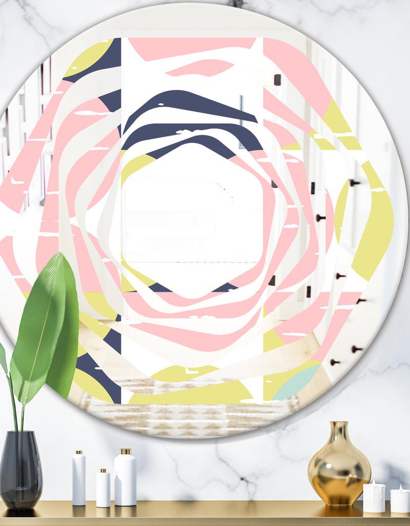DesignQ Retro Pastel Circular Pattern I - Modern Round or Oval Wall Mirror - Whirl