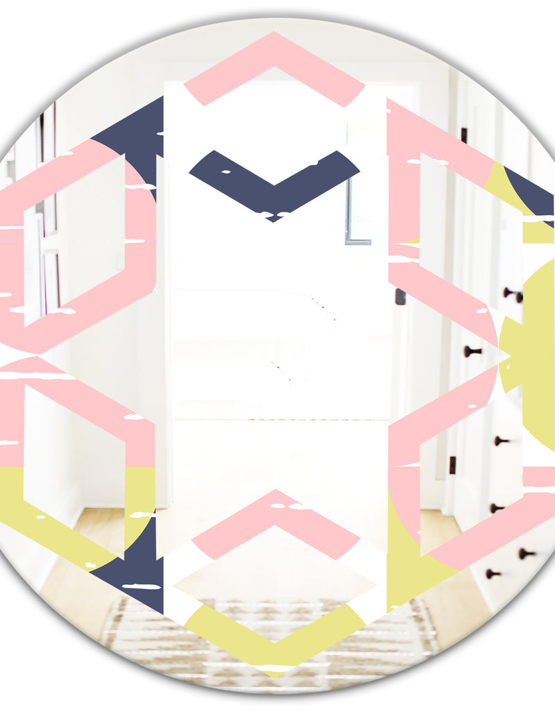 DesignQ Retro Pastel Circular Pattern I - Modern Round Or Oval Wall Mirror - Hexagon Star
