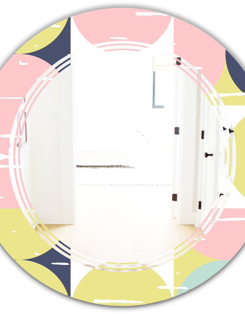 DesignQ Retro Pastel Circular Pattern I - Modern Round Or Oval Wall Mirror - Triple C