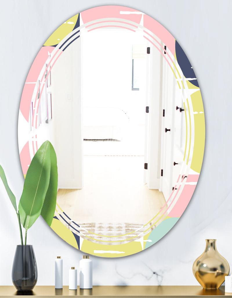 DesignQ Retro Pastel Circular Pattern I - Modern Round Or Oval Wall Mirror - Triple C