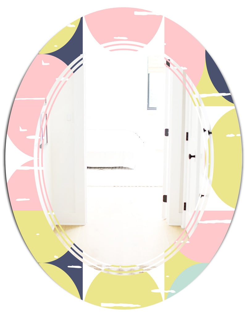 DesignQ Retro Pastel Circular Pattern I - Modern Round Or Oval Wall Mirror - Triple C
